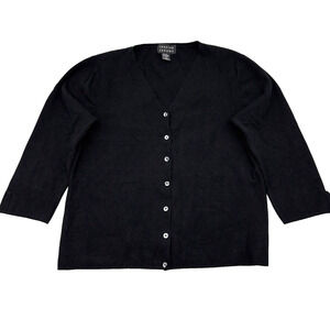 Spenser Jeremy Black Silk Blend Ribbed 3/4 Sleeve Button Down V-Neck Cardigan XL